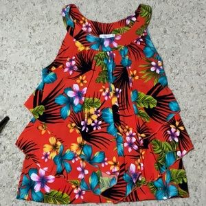 Bright orange floral layered tank top XL